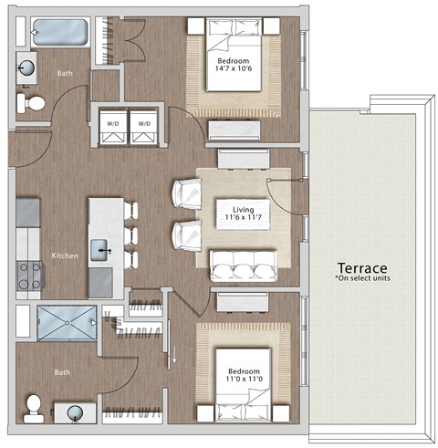 a floor plan of a residence with a bedroom and a living room at Sono Central Residential, Norwalk, CT